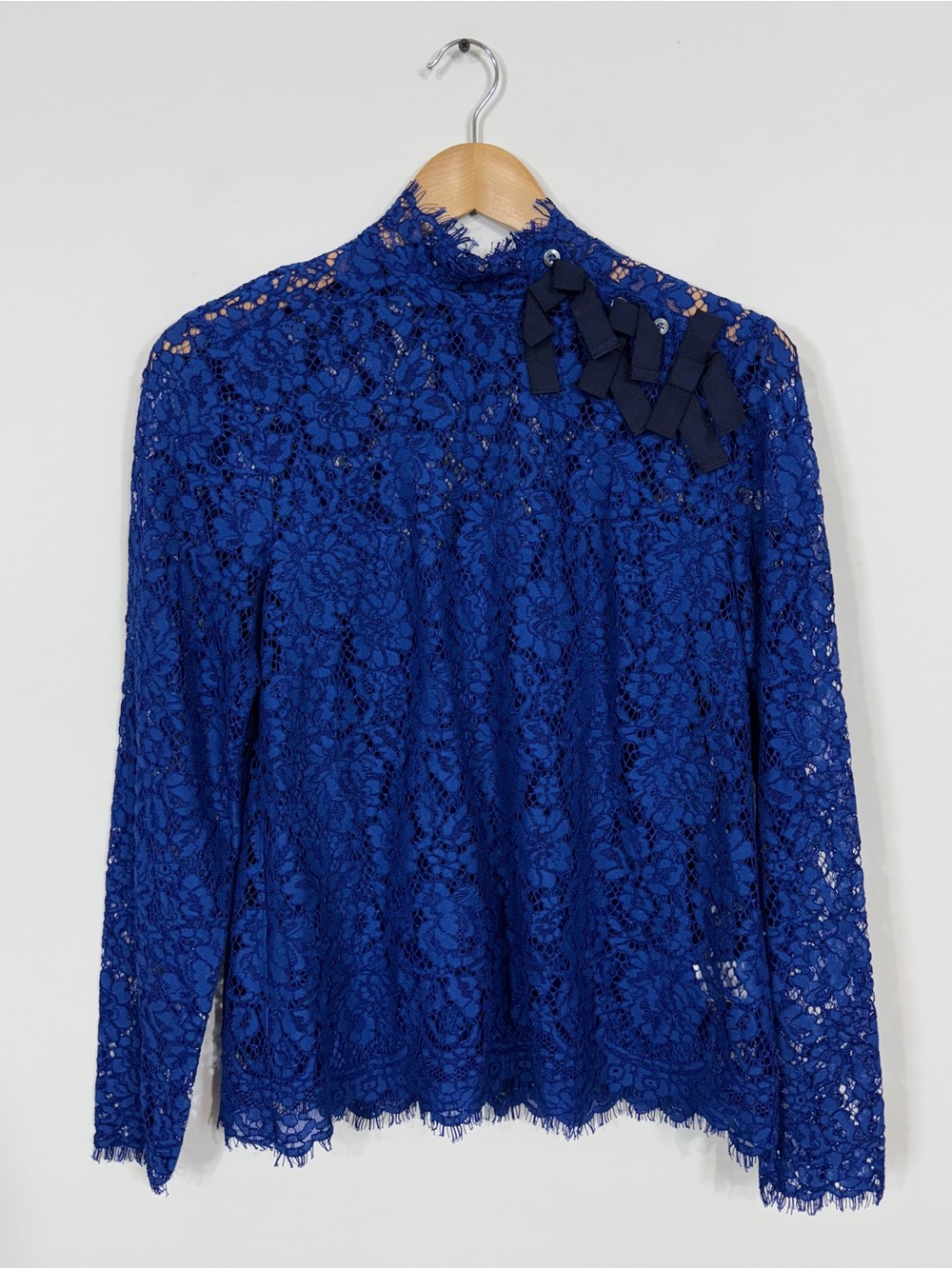 WSH144 {J. Crew} Blue Lace Long Sleeve Turtleneck Camisole Underneath Shirt Top